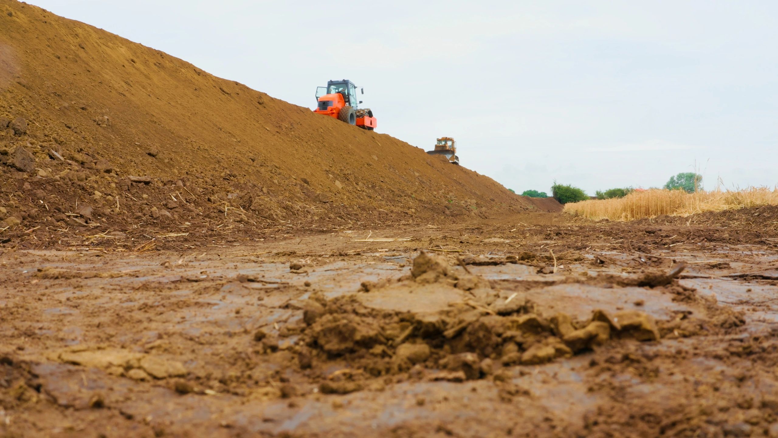 Earthwork and grading in progress at a construction site
